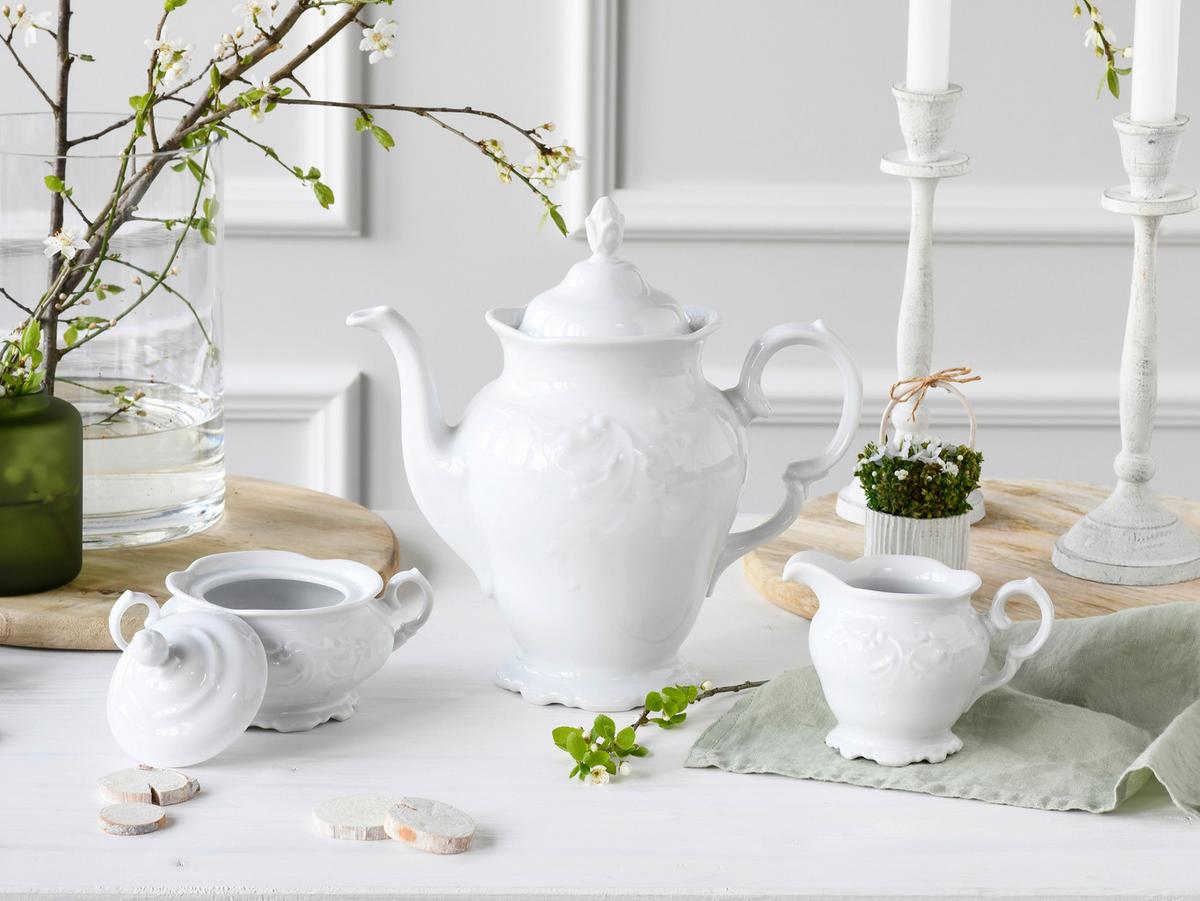 Kaffeeservice Porzellan, Weiß, 3-teilig - Weiß, Basics, Keramik - Creatable