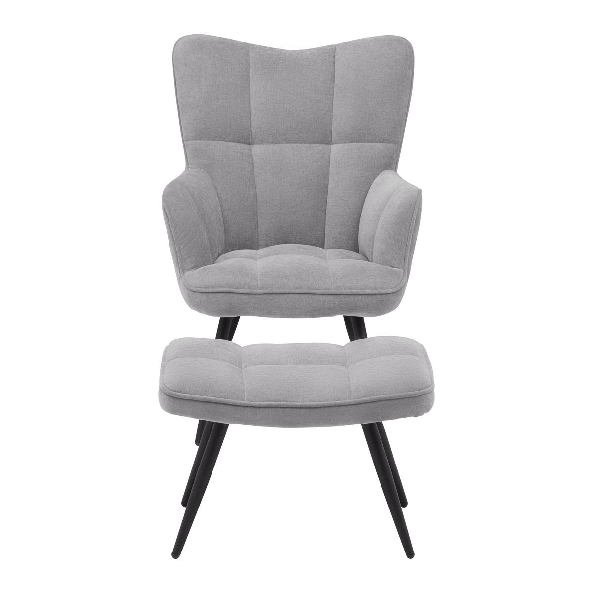 Křeslo s taburetem ALEX, šedá, max. 120 kg - šedá/černá, Moderní, kov/textil (68/100/78cm) - Mömax