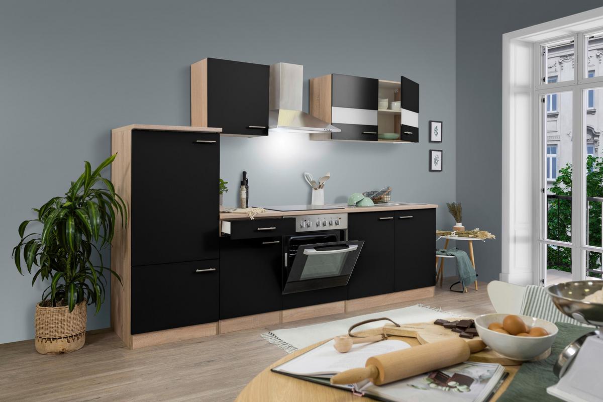 Küchenzeile ohne Geräte B: 270 cm Schwarz/Eiche Dekor - Eichefarben/Schwarz, Basics, Holzwerkstoff (270/200/60cm) - Respekta