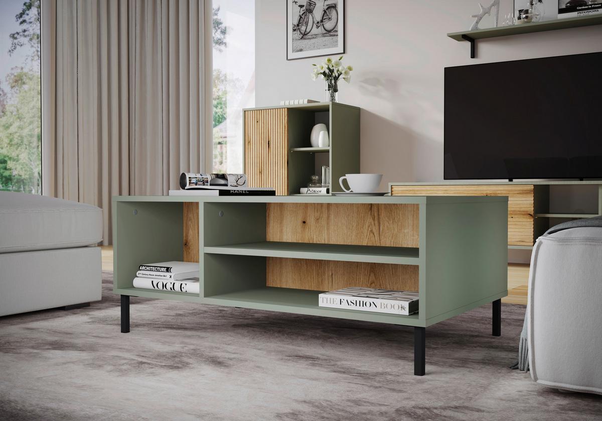 Dohányzóasztal Pozzi - tölgyfa színű/fekete, Trend, faalapú anyag/fém (100/41,2/60cm)
