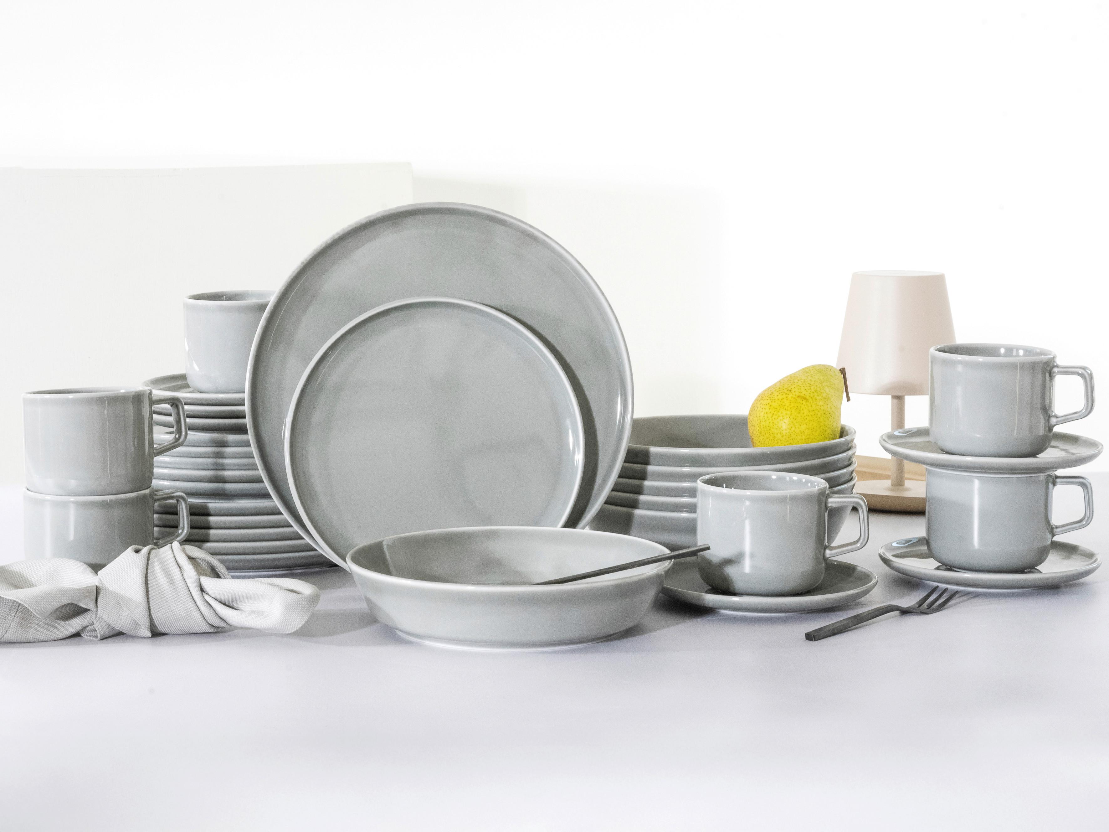 Kombiservice Chef Collection, Grau, 30-Tlg. - Hellgrau, Basics, Keramik - Creatable