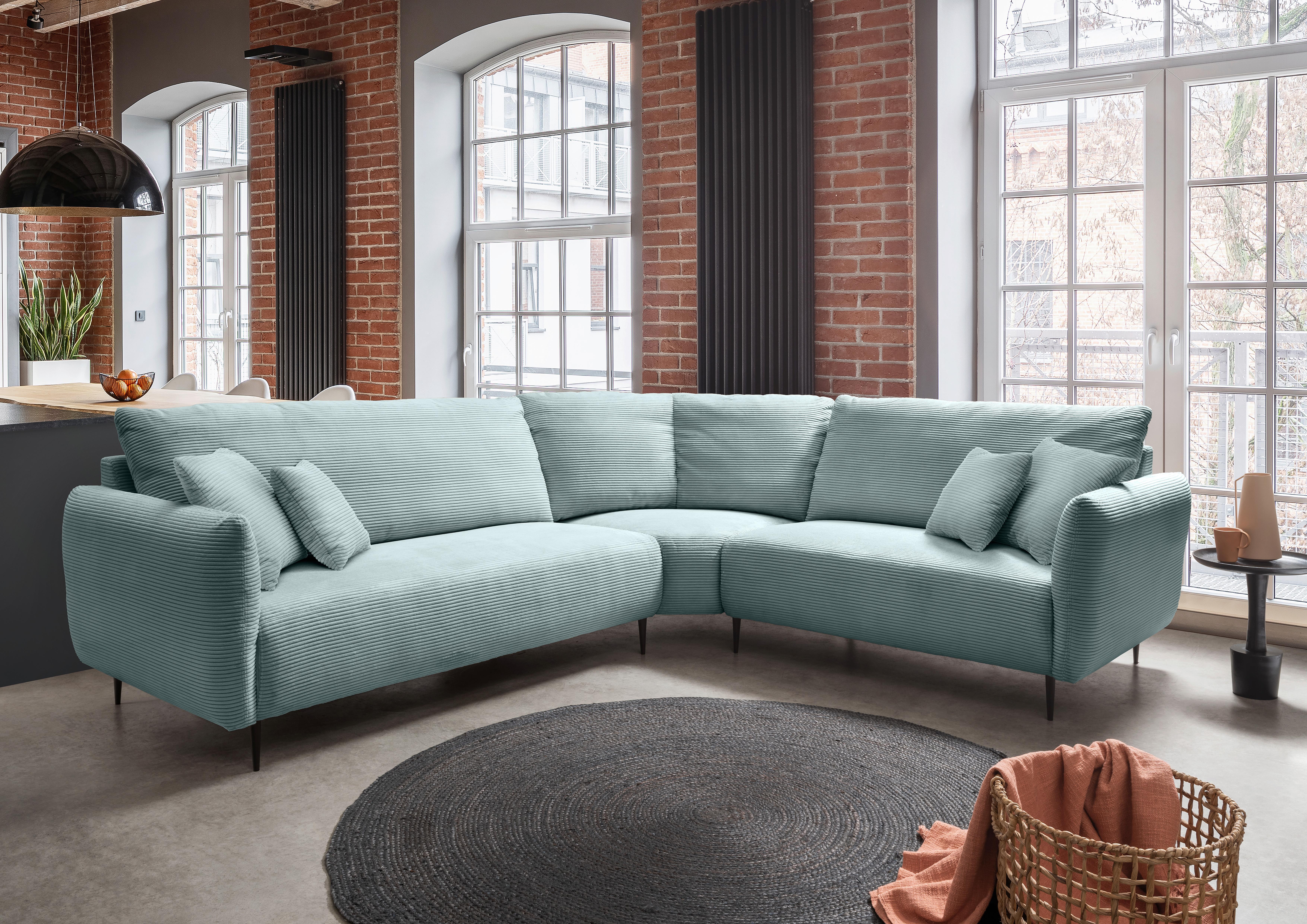 Ecksofa Vanilla Hellblau S: 294x256 Cm - Schwarz/Hellblau, Design, Textil (294/256cm) - Livetastic