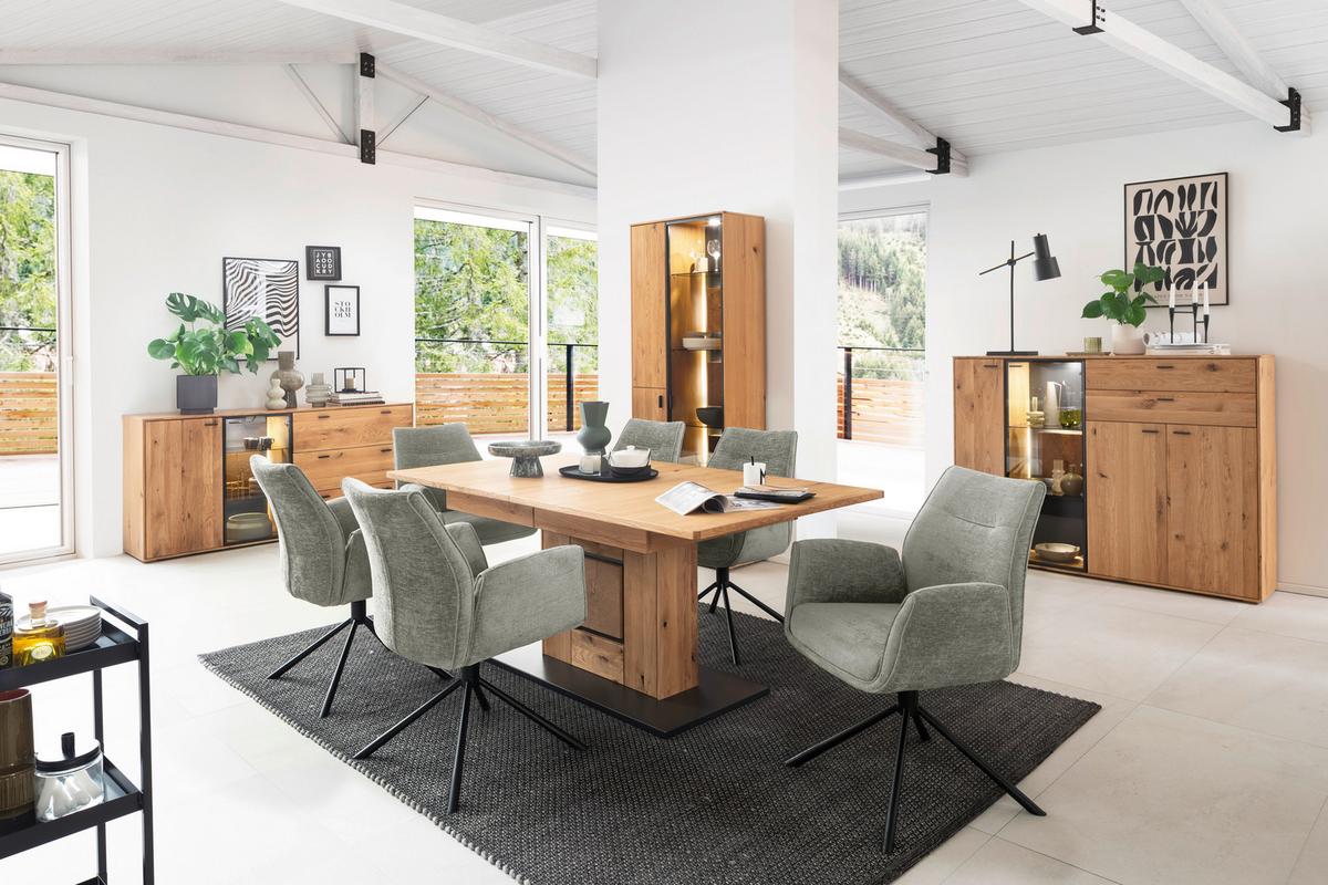 Sideboard Assini Wildeiche B: 183 cm - Wildeiche, Design, Glas/Holz (183/88/44cm) - MID.YOU