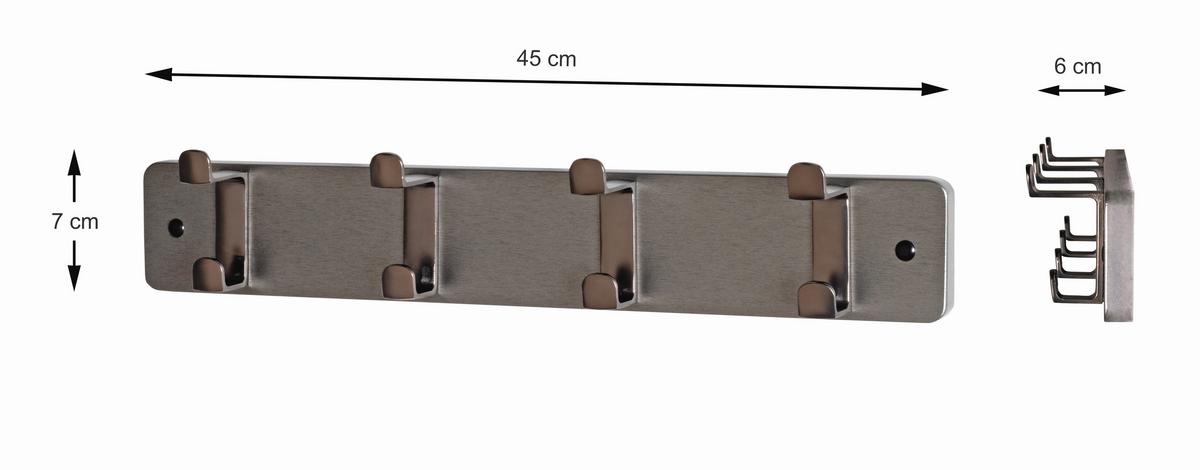 Lišta s háčky Freddy 4, antracitová, š: 45 cm - šedá/antracitová, Konvenční, kov/kompozitní dřevo (45/7/6cm) - Mömax