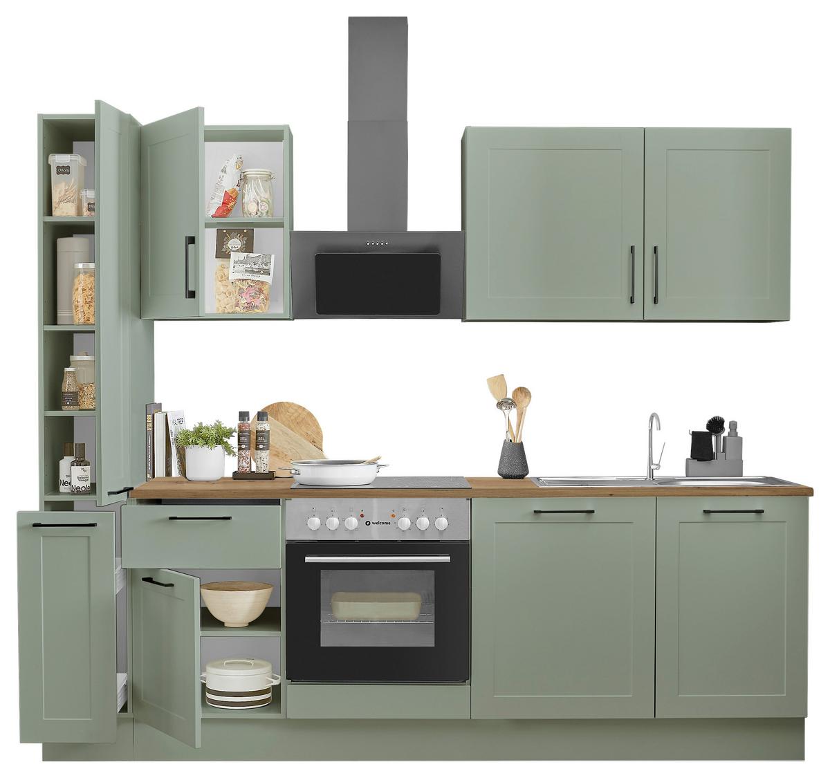 Küchenblock Marseille Grün/Eiche Dekor B: 250 cm - Eiche Artisan/Grün, Design, Holzwerkstoff (250cm) - MID.YOU