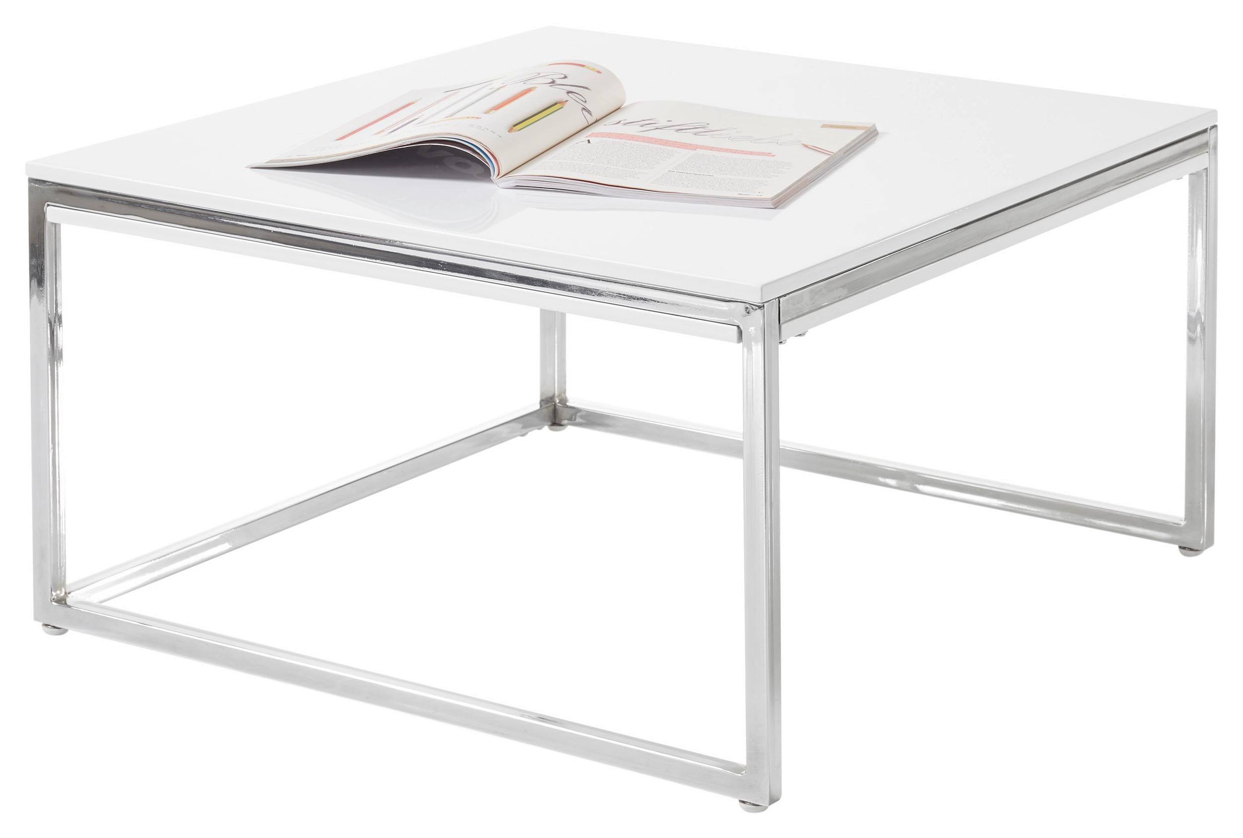 Couchtisch Reno, Weiß/Chromfarben - Chromfarben/Weiß, Design, Holzwerkstoff/Metall (70/70/40cm) - MID.YOU