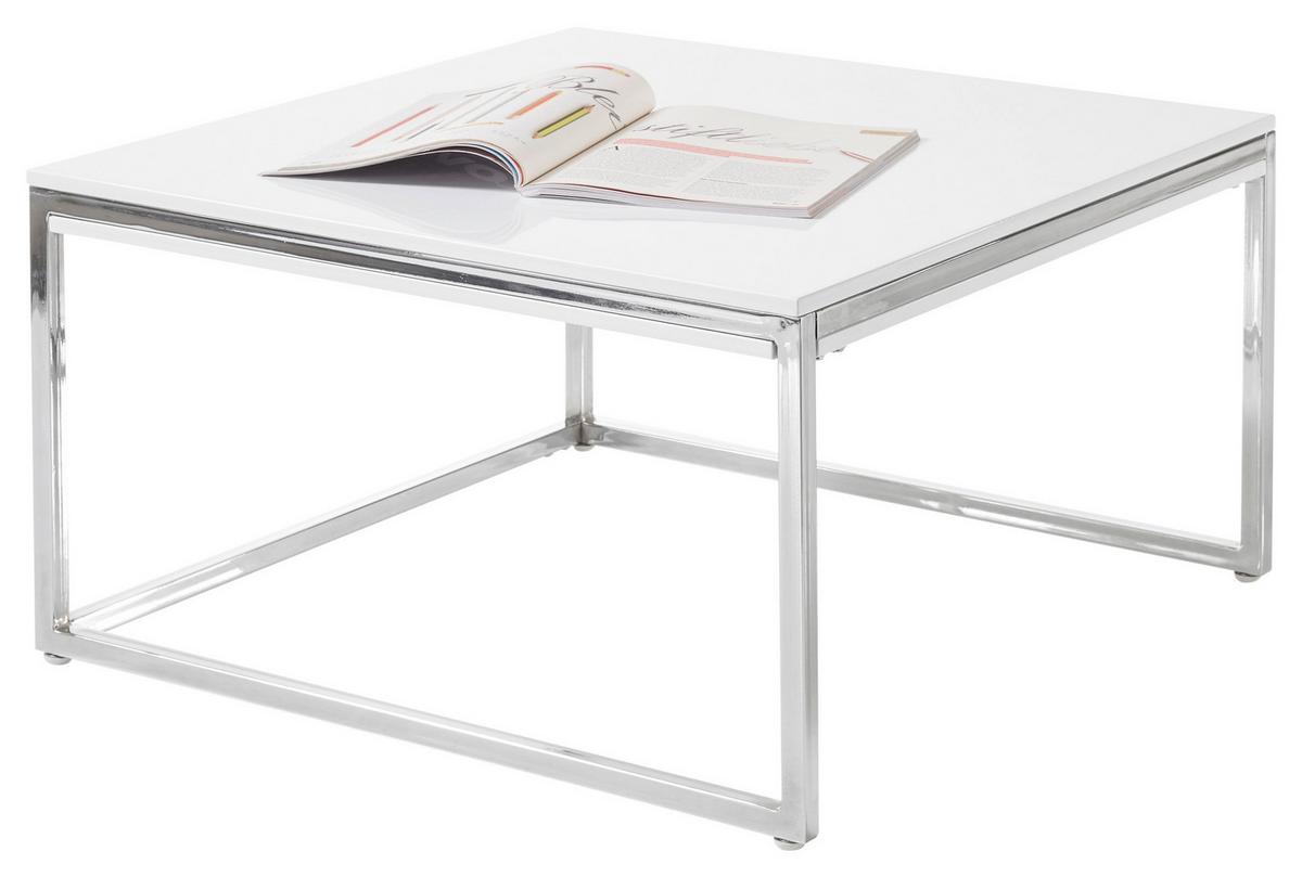 Couchtisch Reno, Weiß/chromfarben - Chromfarben/Weiß, Design, Holzwerkstoff/Metall (70/70/40cm) - MID.YOU
