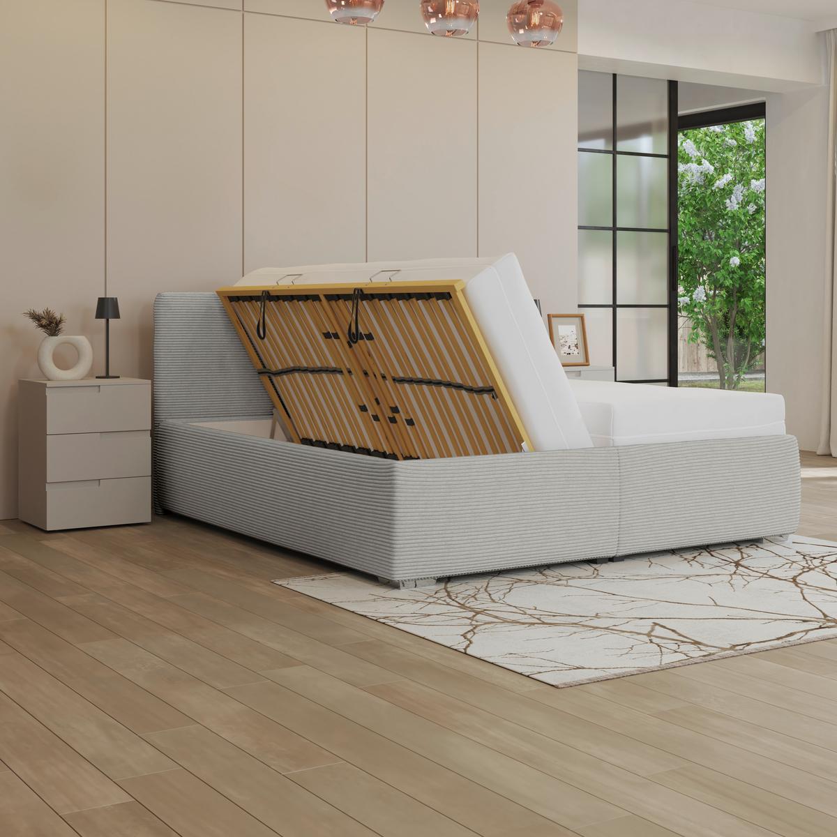 Kárpitozott Ágy Lesia 200/200cm - fehér/szürke, Konventionell, textil/fa (200/200cm)