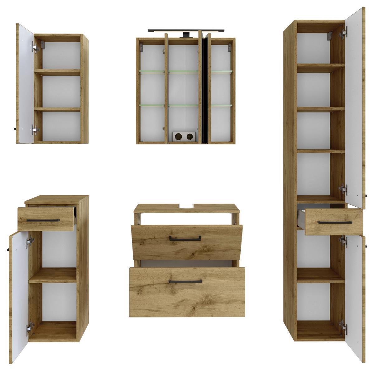 Badmöbel-set 5-tlg. Manchester B: 120 Cm Eiche Wotan Dekor - Eichefarben, MODERN, Holzwerkstoff (120cm) - Held
