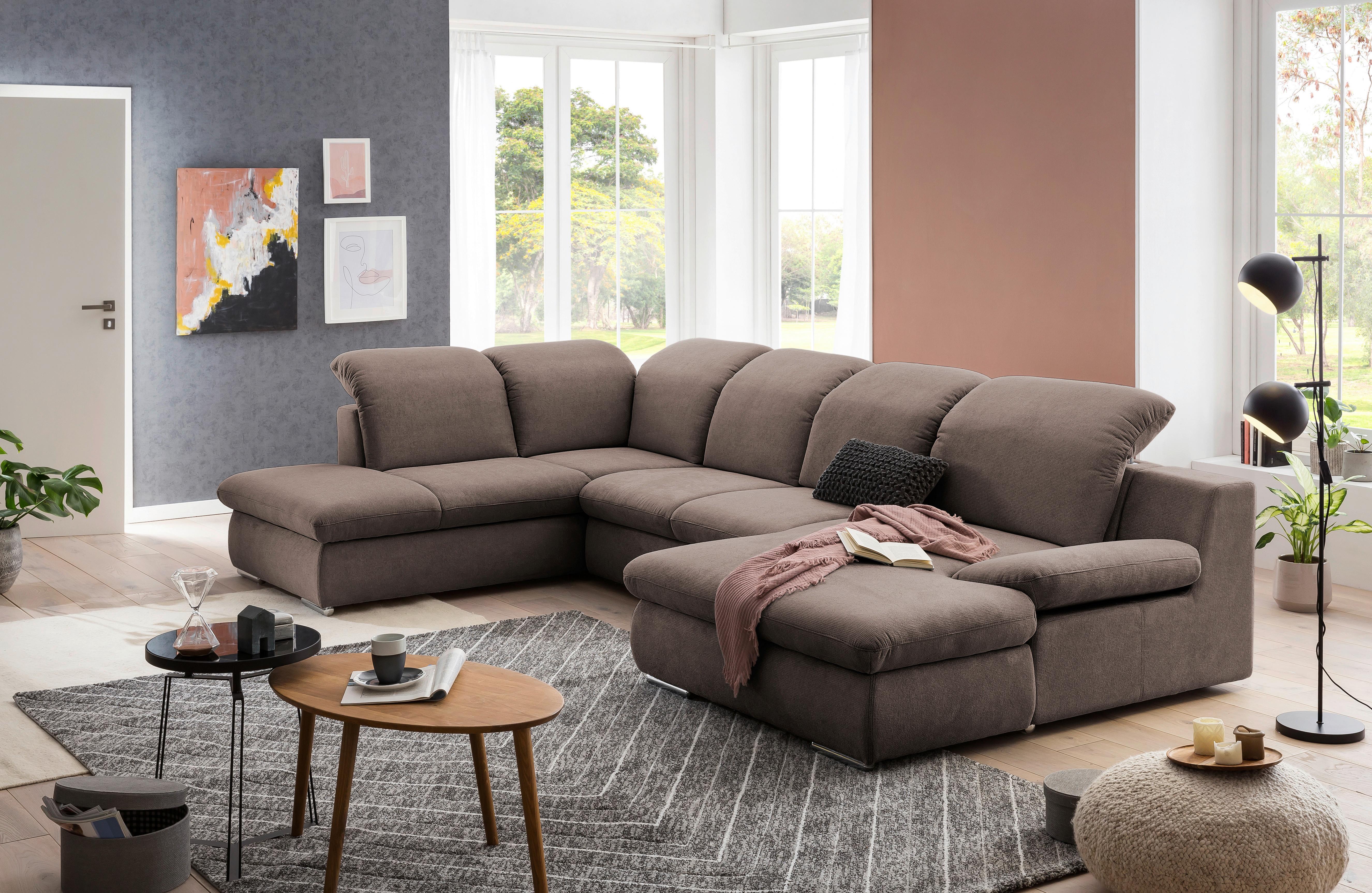 Wohnlandschaft Isona Taupe Chenille - Taupe/Chromfarben, Design, Textil (212/353/165cm) - Livetastic