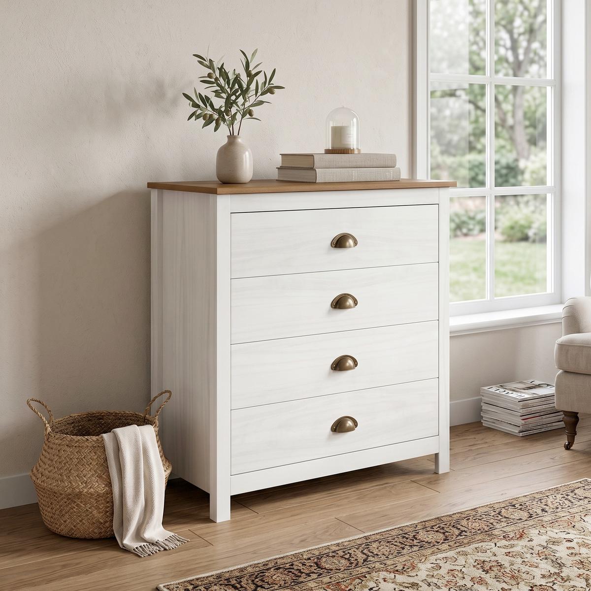 KOMMODE Weiß B: 80cm - Weiß, Natur, Holz (80/85/41cm) - Livetastic