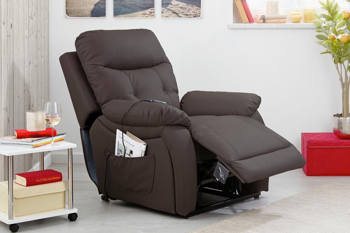 Fernsehsessel Elektrisch Mario Lederlook Braun - Schwarz/Braun, KONVENTIONELL, Kunststoff/Textil (89/107-79/94-165cm) - James Wood