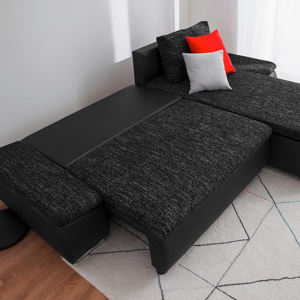 Ecksofa Acra Schwarz S: 266x175 Cm - Chromfarben/Schwarz, Design, Textil (266/175cm) - Livetastic