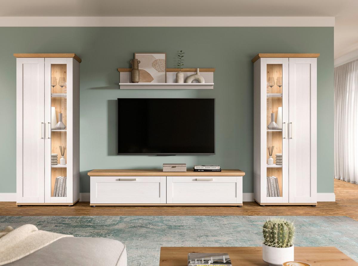 Wohnwand Verona Lärchefarben /Eiche Dekor B: 316cm - Lärchefarben/Eiche Artisan, Design, Holzwerkstoff (316/161/40cm) - Livetastic