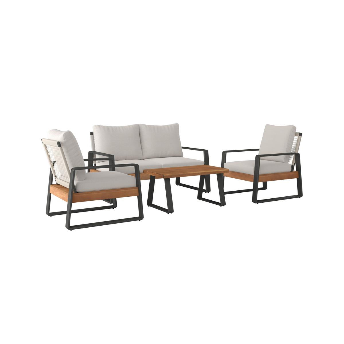 TERASOVÁ SEDACIA SÚPRAVA ALEXA - krémová/farba tíku, Modern, kov/drevo (150/81/85,5cm) - Bessagi Garden