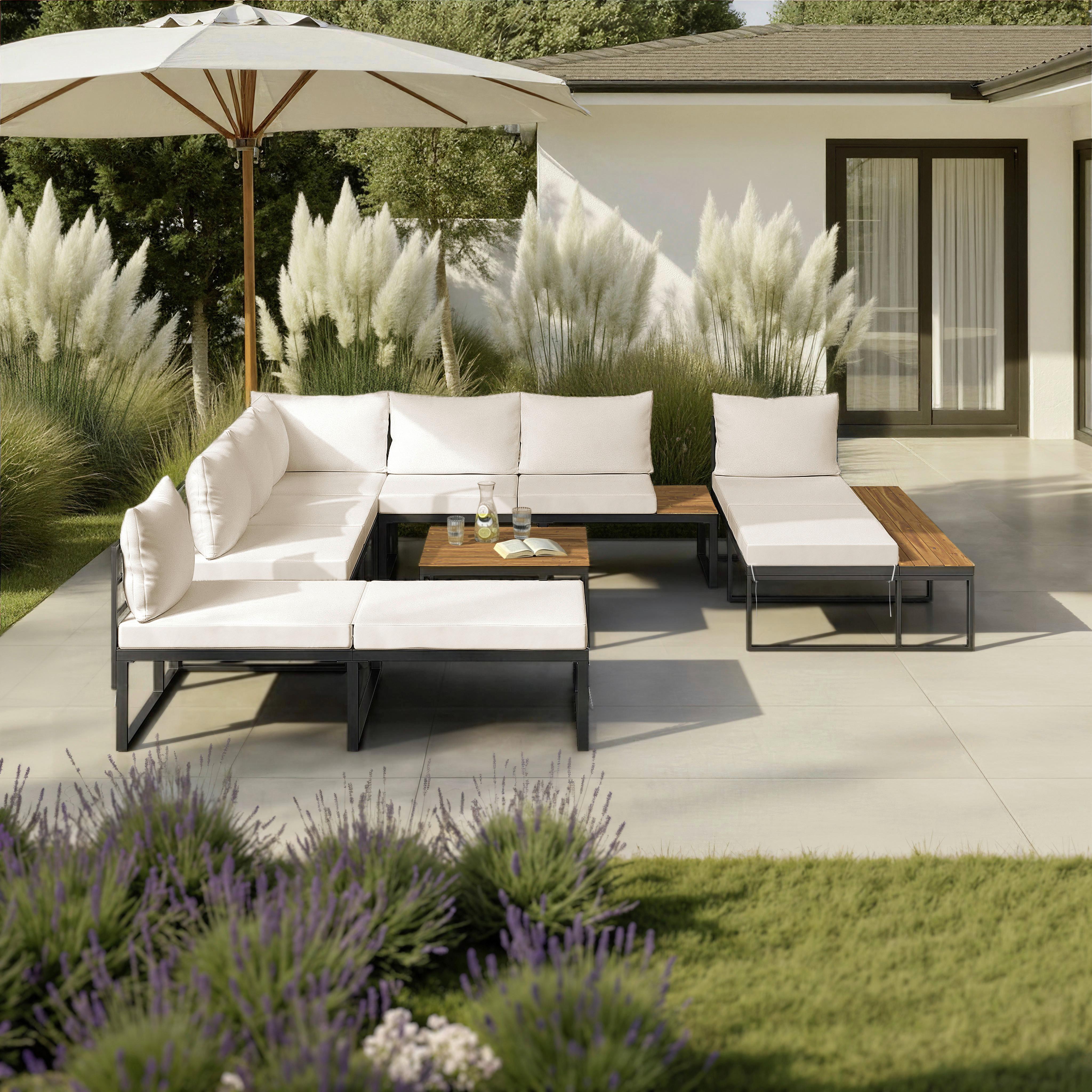 TERASOVÁ SEDACIA SÚPRAVA ADRIANO - čierna/farba akácie, Modern, kov/drevo - Bessagi Garden