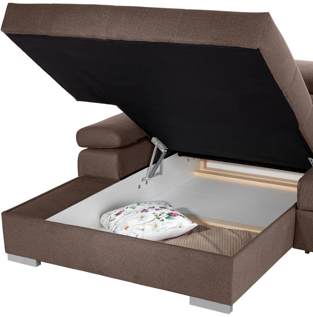 Ecksofa Mit Bettkasten Perry Braun 292x183 Cm - Silberfarben/Braun, Design, Textil (183/292cm) - Livetastic