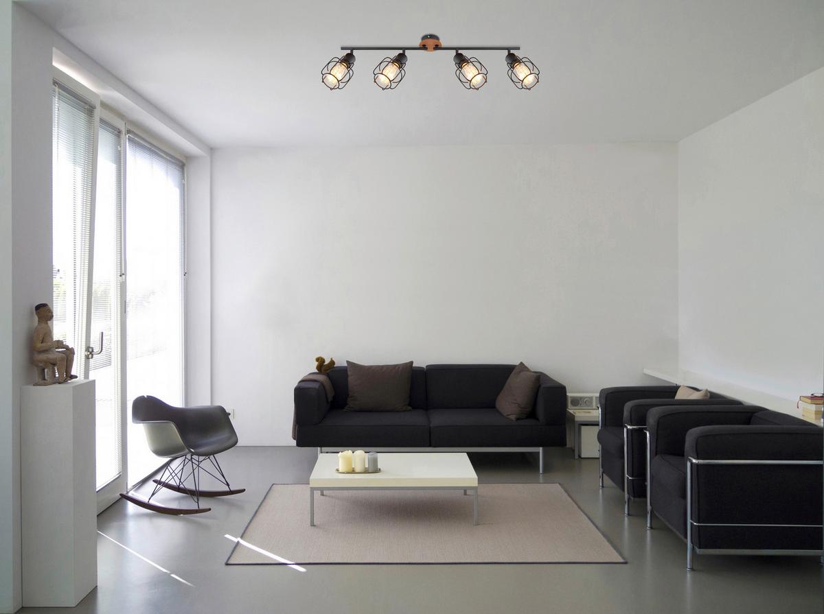 Strahler Willa 4-Flammig verstellbar L: 80 cm - Schwarz/Braun, Basics, Holz/Metall (80/11/24cm) - Globo