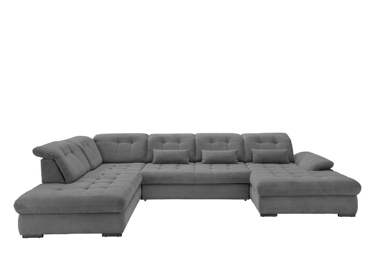 Wohnlandschaft Mit Bettkasten Rigatti Grau B: 387 Cm - Schwarz/Grau, MODERN, Textil (252/387/184cm) - Livetastic