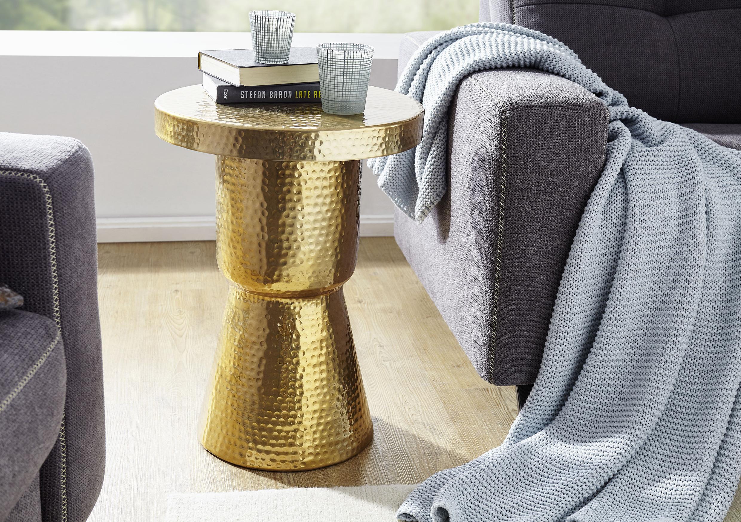 Prístavný stolík DELYLA v orientálnom štýle - zlatá, Lifestyle, kov (43/43/59cm) - MID.YOU
