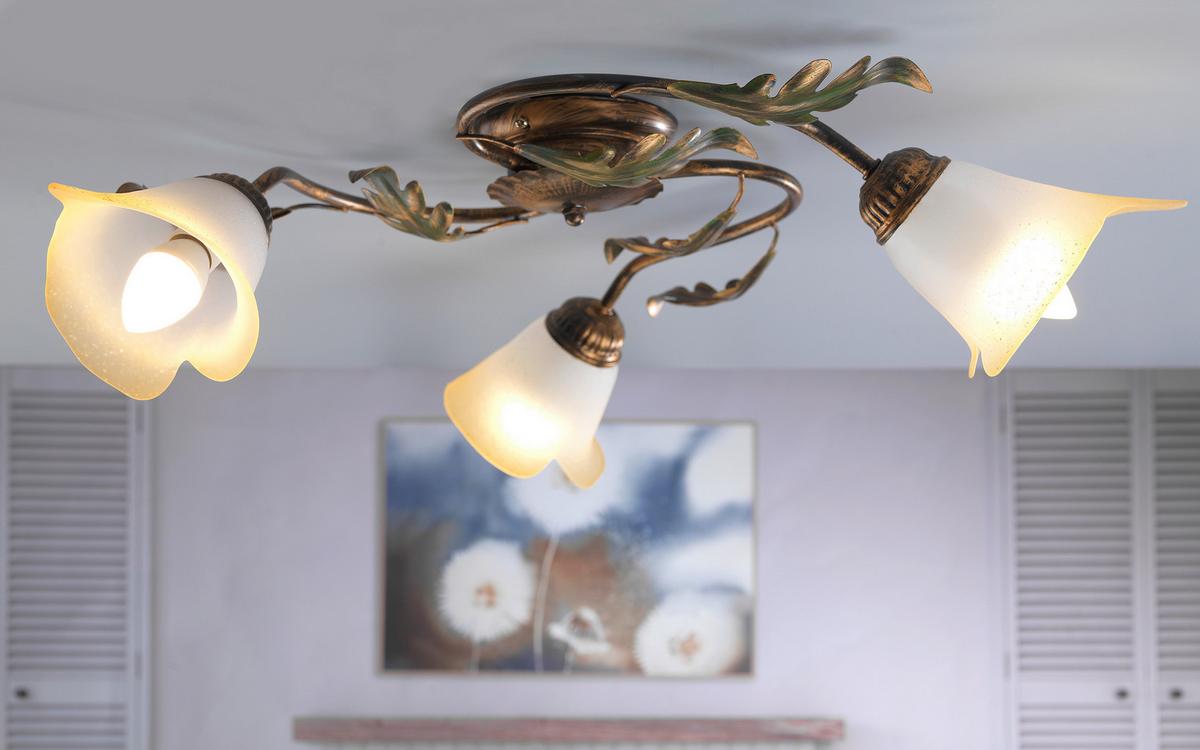 Deckenleuchte 4470/Pl3 - Bronzefarben/Olivgrün, Natur, Glas/Metall (50/50/20cm)