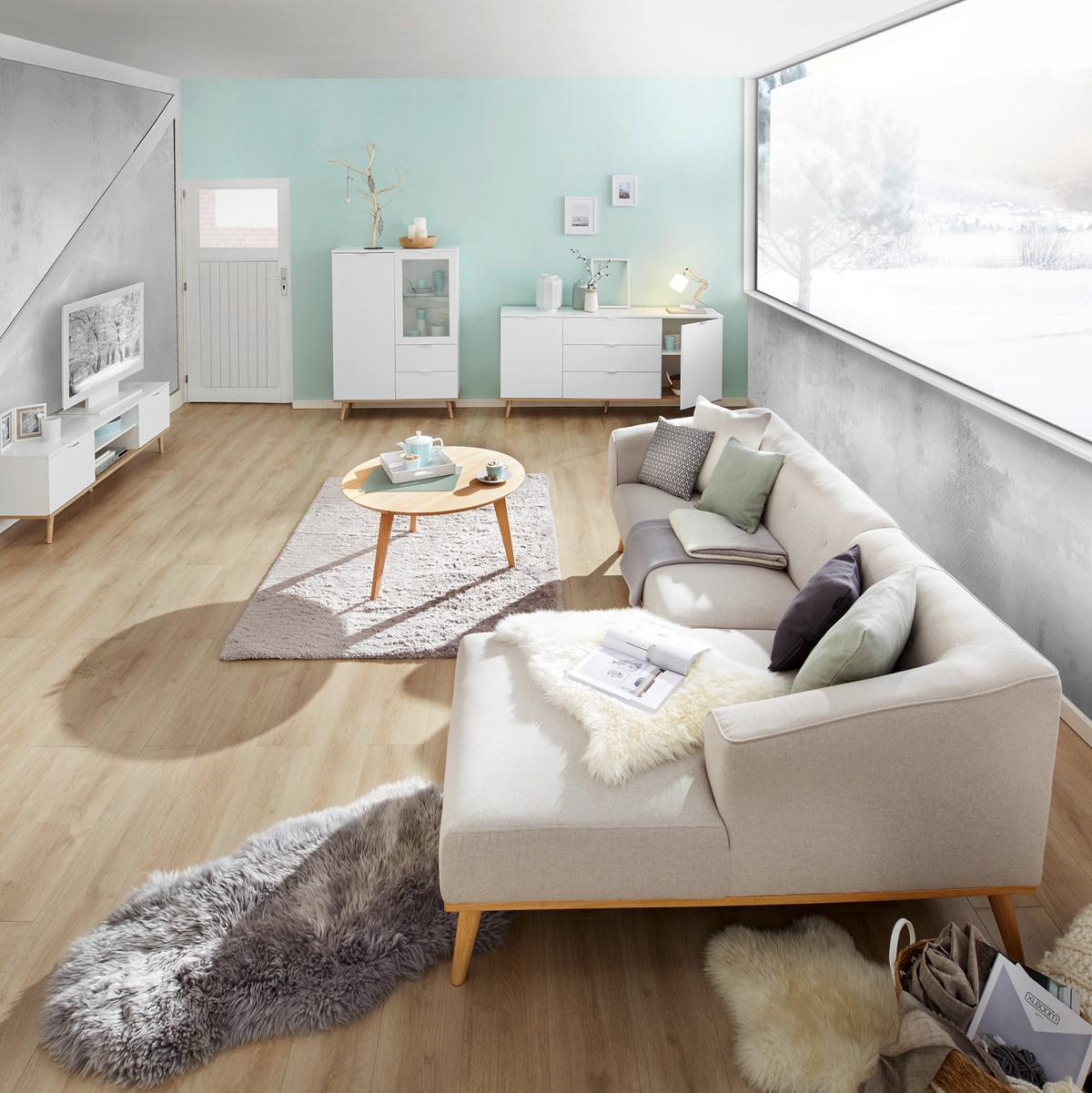 Sideboard Teilmassiv, 3 Laden 180cm Göteborg 51 Sonoma Eiche - Weiß/Sonoma Eiche, KONVENTIONELL, Holzwerkstoff (180/87/40cm) - MID.YOU