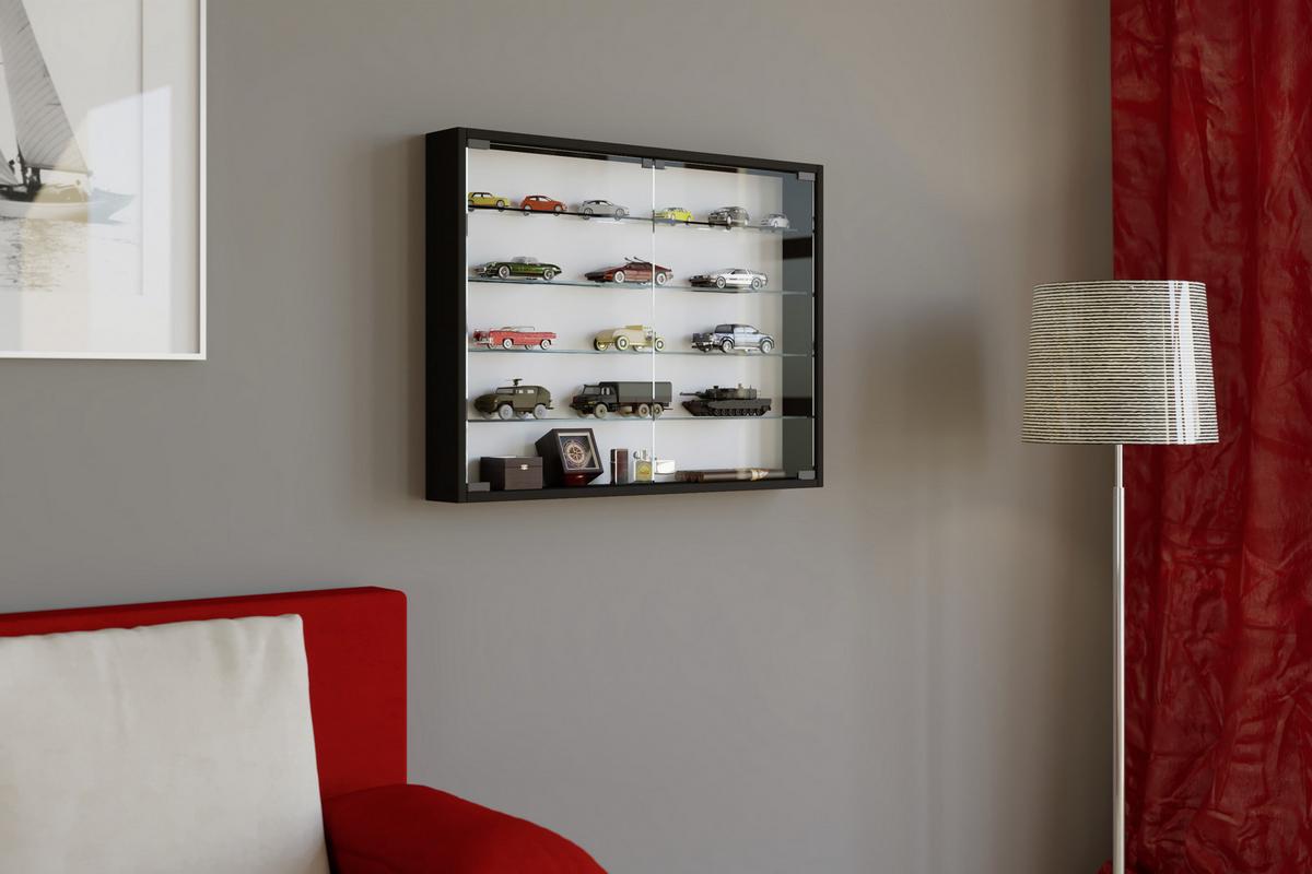 Hängevitrine Mandosa L B: 80cm Schwarz Dekor, Sicherheitsglas - Transparent/Schwarz, KONVENTIONELL, Glas/Holzwerkstoff (80/60/10cm) - MID.YOU