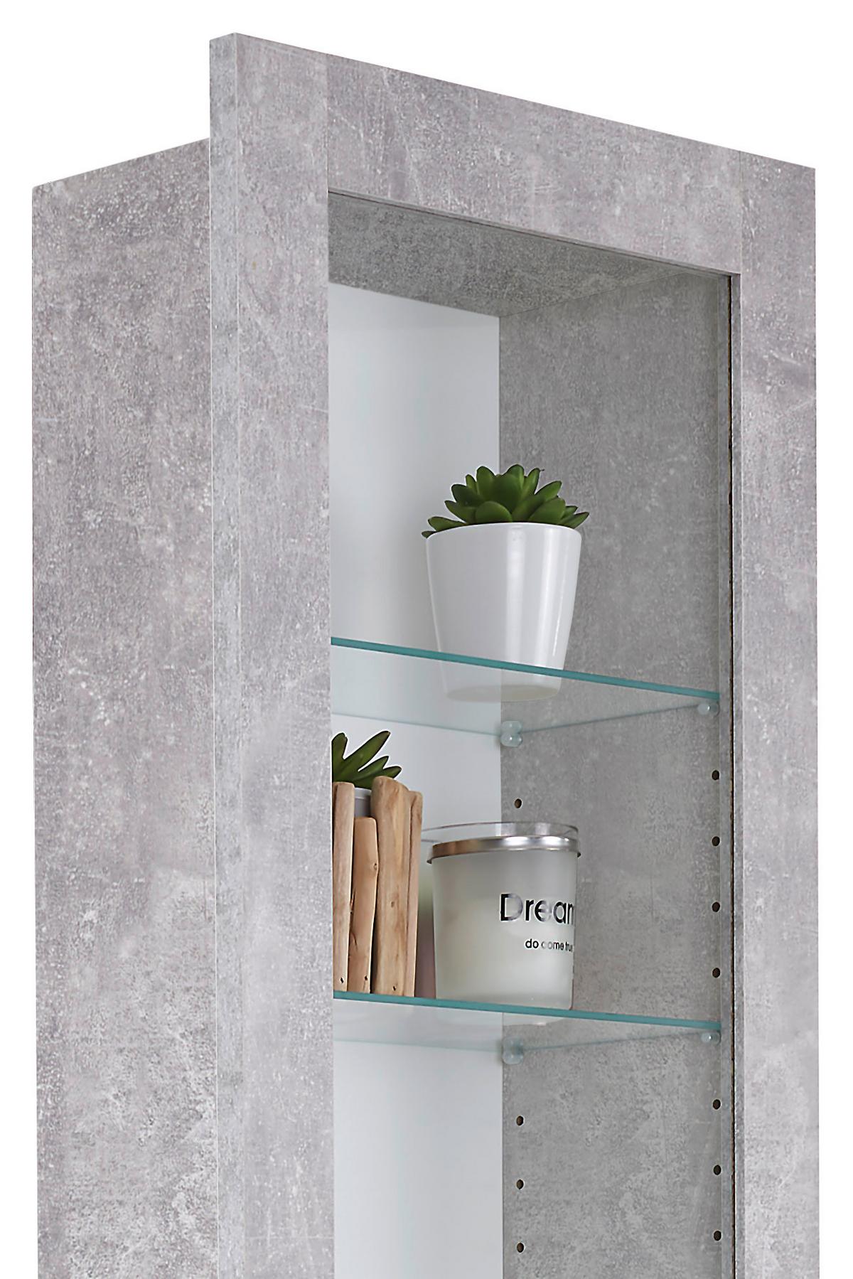 Hängevitrine Boni B: 42 cm Betonoptik/Weiß - Weiß/Grau, MODERN, Glas/Holzwerkstoff (42/168,5/17cm)