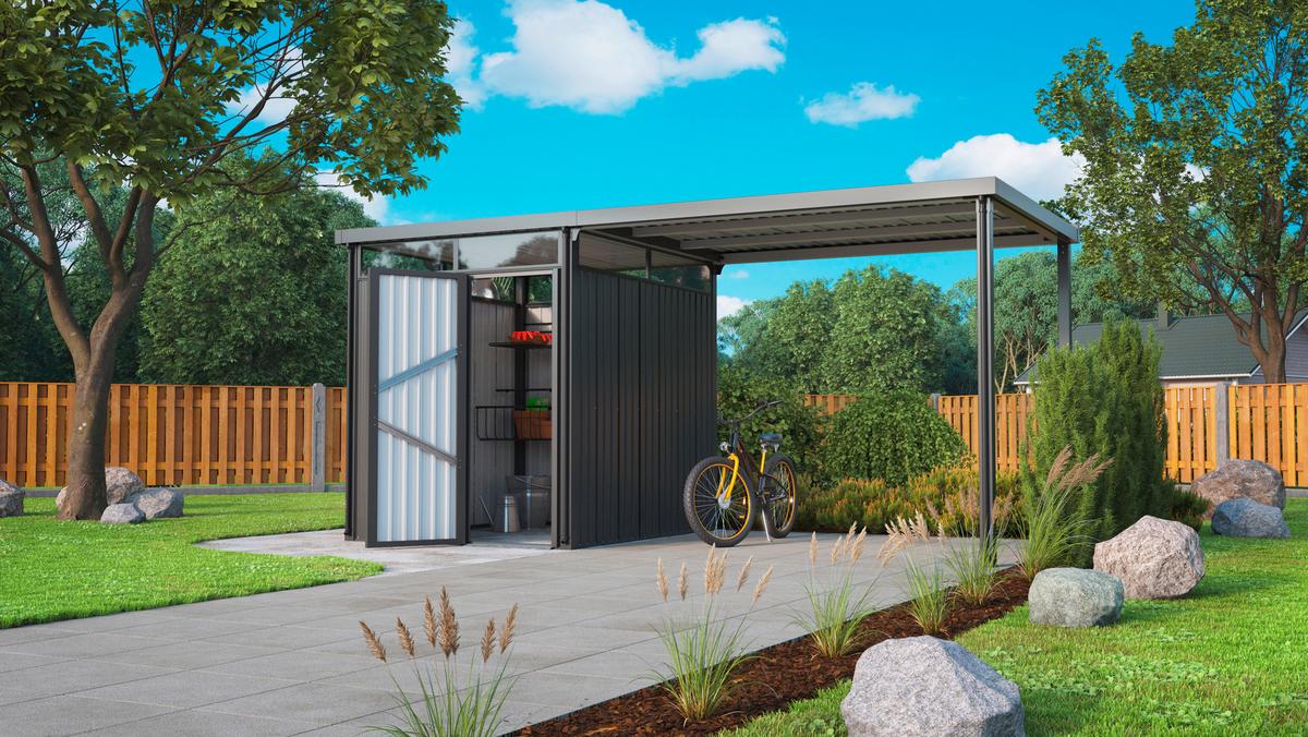 Gerätehaus mit Pultdach 576x226x245 cm - Anthrazit, Basics, Metall (576/226/245cm)
