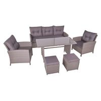 Gartengarnitur 6-tlg Sevilla Metall/kunststoff/glas +kissen - Dunkelgrau/Schwarz, MODERN, Glas/Kunststoff - Gardenson