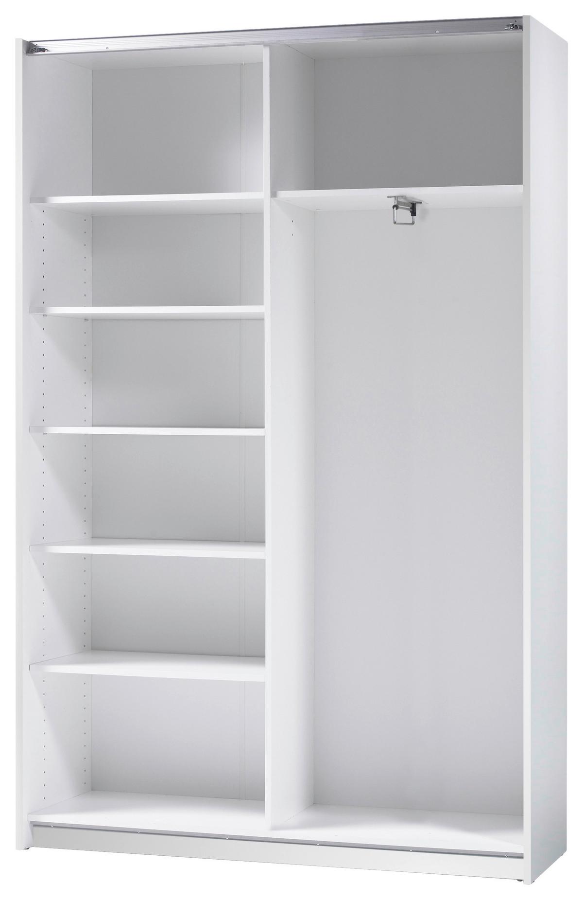 Schwebetürenschrank 125cm Fast, Weiß - Weiß, KONVENTIONELL, Holzwerkstoff (125/195,5/38cm)