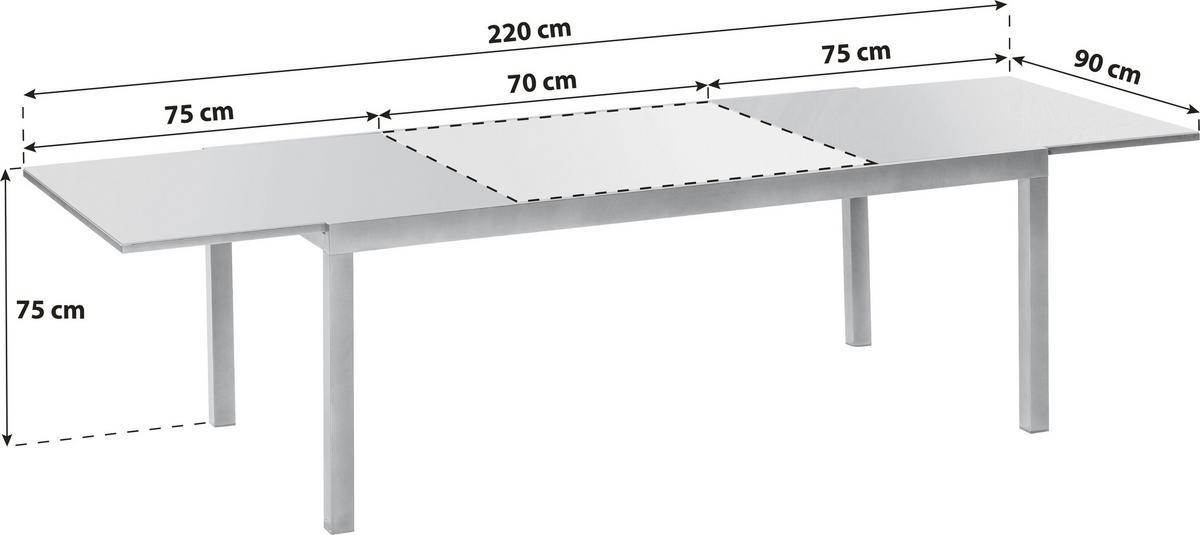 Gartentisch ausziehbar Semi Metall/Glas L: 150-220 cm - Graphitfarben/Grau, KONVENTIONELL, Glas/Metall (150-220/90/75cm) - Gardenson