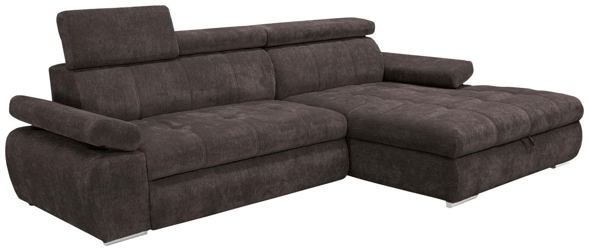 Rohová sedačka VEGAS, pravá, tmavě hnědá žinylka - tmavě hnědá/barvy stříbra, Design, dřevo/textil (294/173cm)