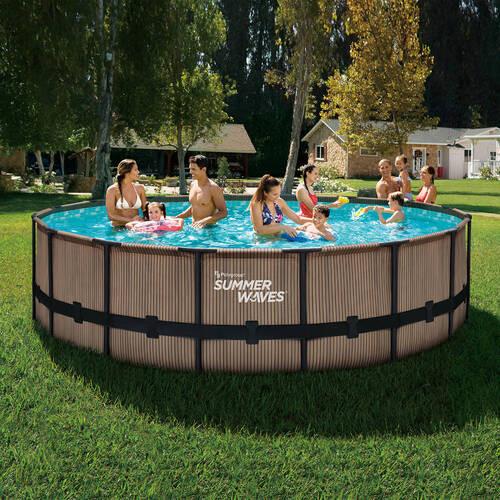 Aufstellpool Rund mit Leiter D: 488 cm - Teakfarben, KONVENTIONELL, Kunststoff (488/122cm)