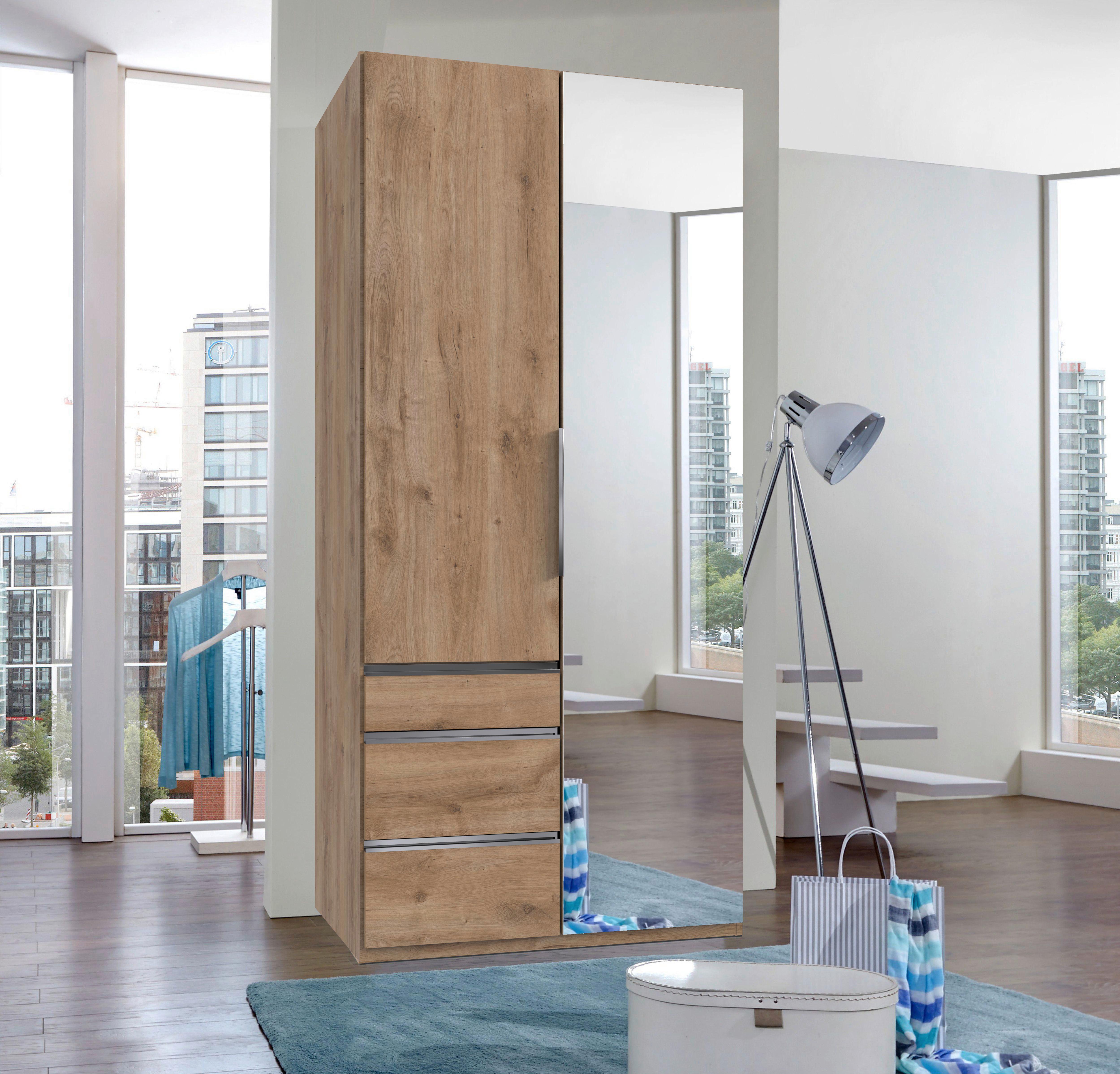 Drehtürenschrank Level 36 A Eiche Dekor/Spiegel, B:100cm - Plankeneiche, KONVENTIONELL, Glas/Holzwerkstoff (100/216/58cm) - MID.YOU