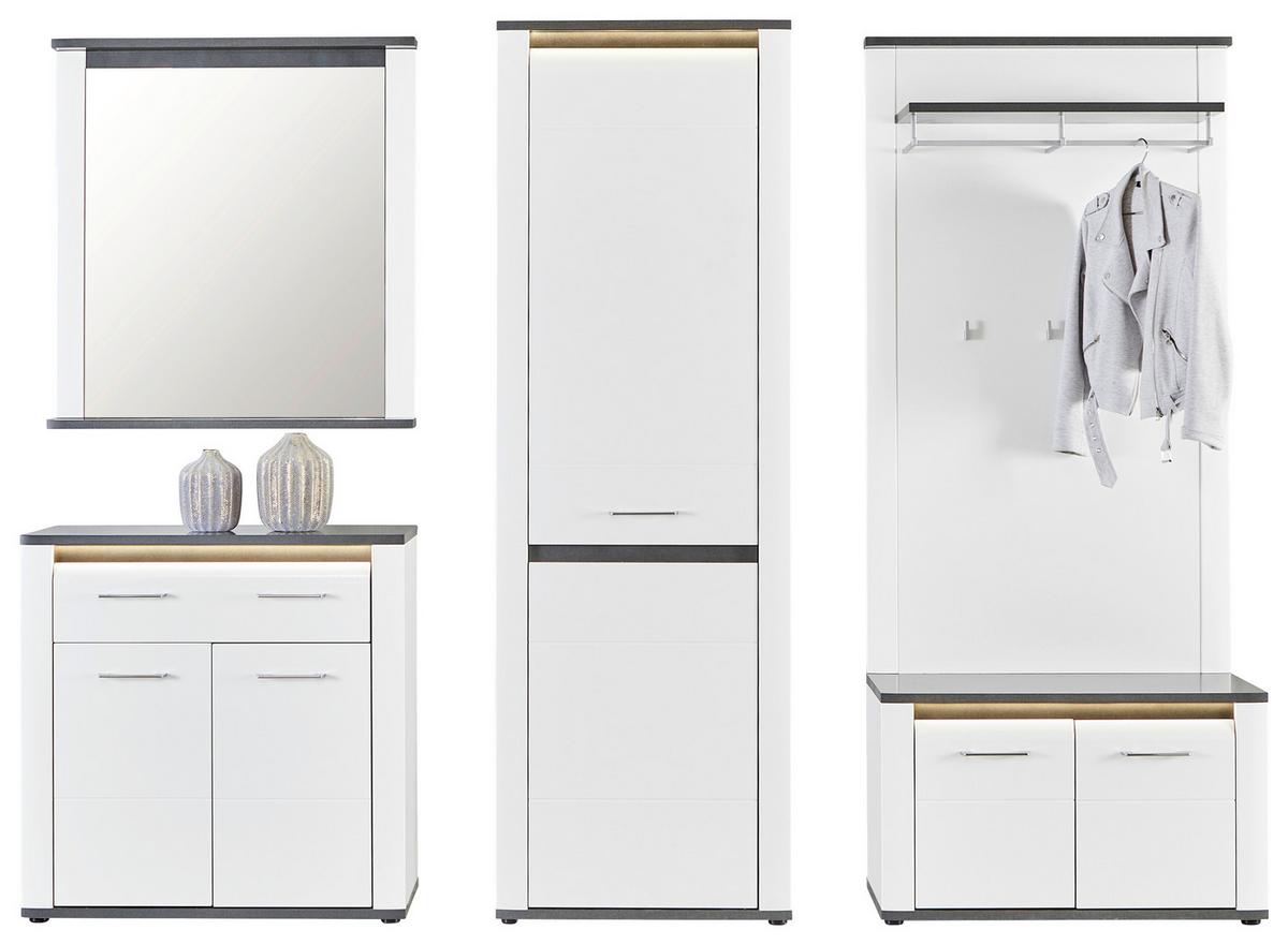Garderoben-set Alassio Weiß /matera 5--Teilig. Mit Led-Leisten - MODERN, Holzwerkstoff (235/200/37,6cm) - Luca Bessoni