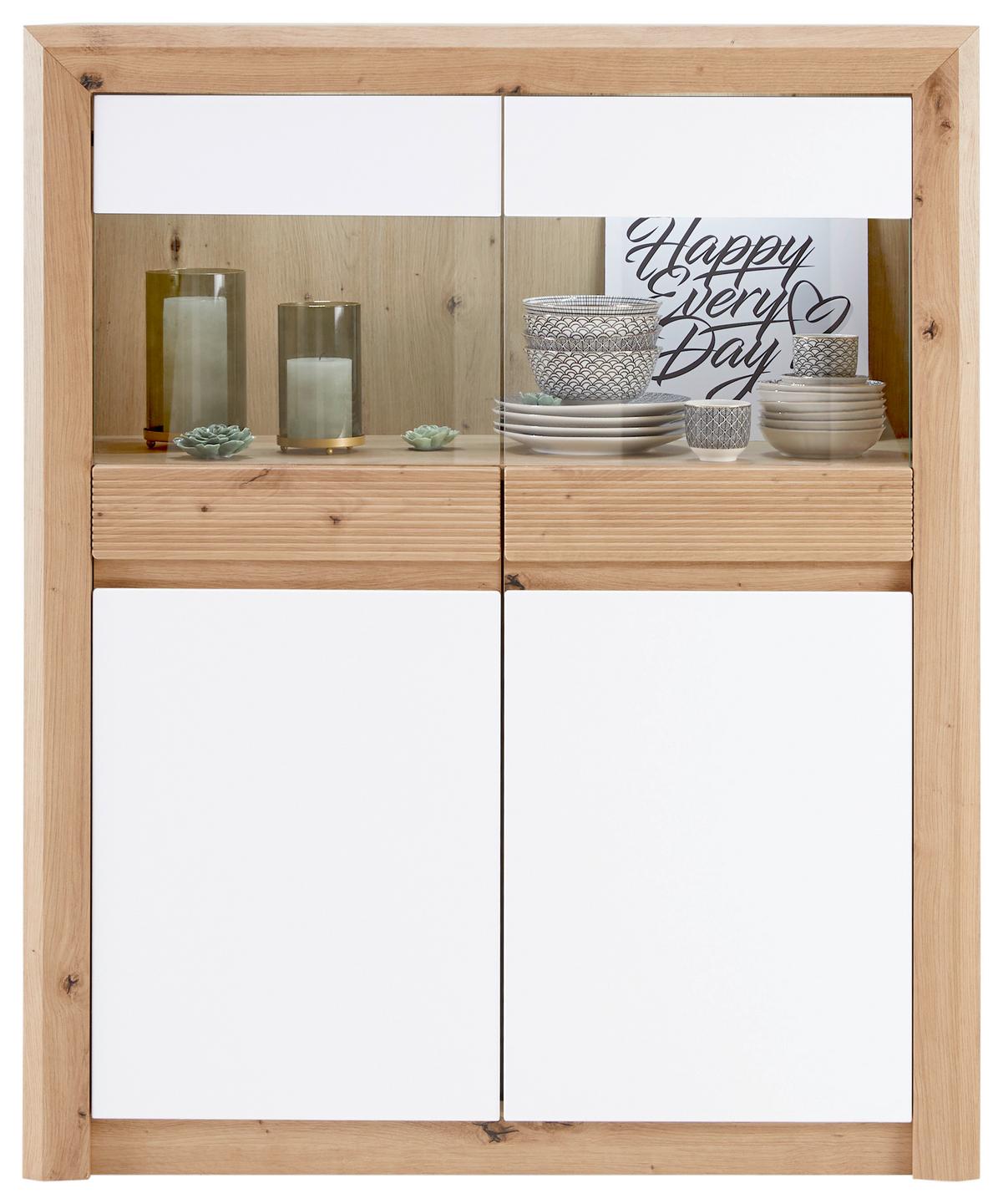 Vitrine Kashmir New B: 100 Cm Inkl. Led, Eiche Dekor/weiß - Klar/Eichefarben, MODERN, Glas/Holzwerkstoff (100/120/41cm) - James Wood