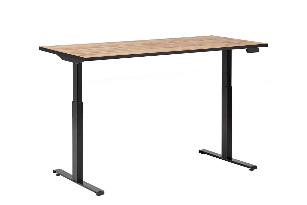 Schreibtisch Serie Eiche Dekor L: 160cm - Eichefarben/Schwarz, KONVENTIONELL, Holzwerkstoff/Metall (160/75/73-117,5cm) - MID.YOU