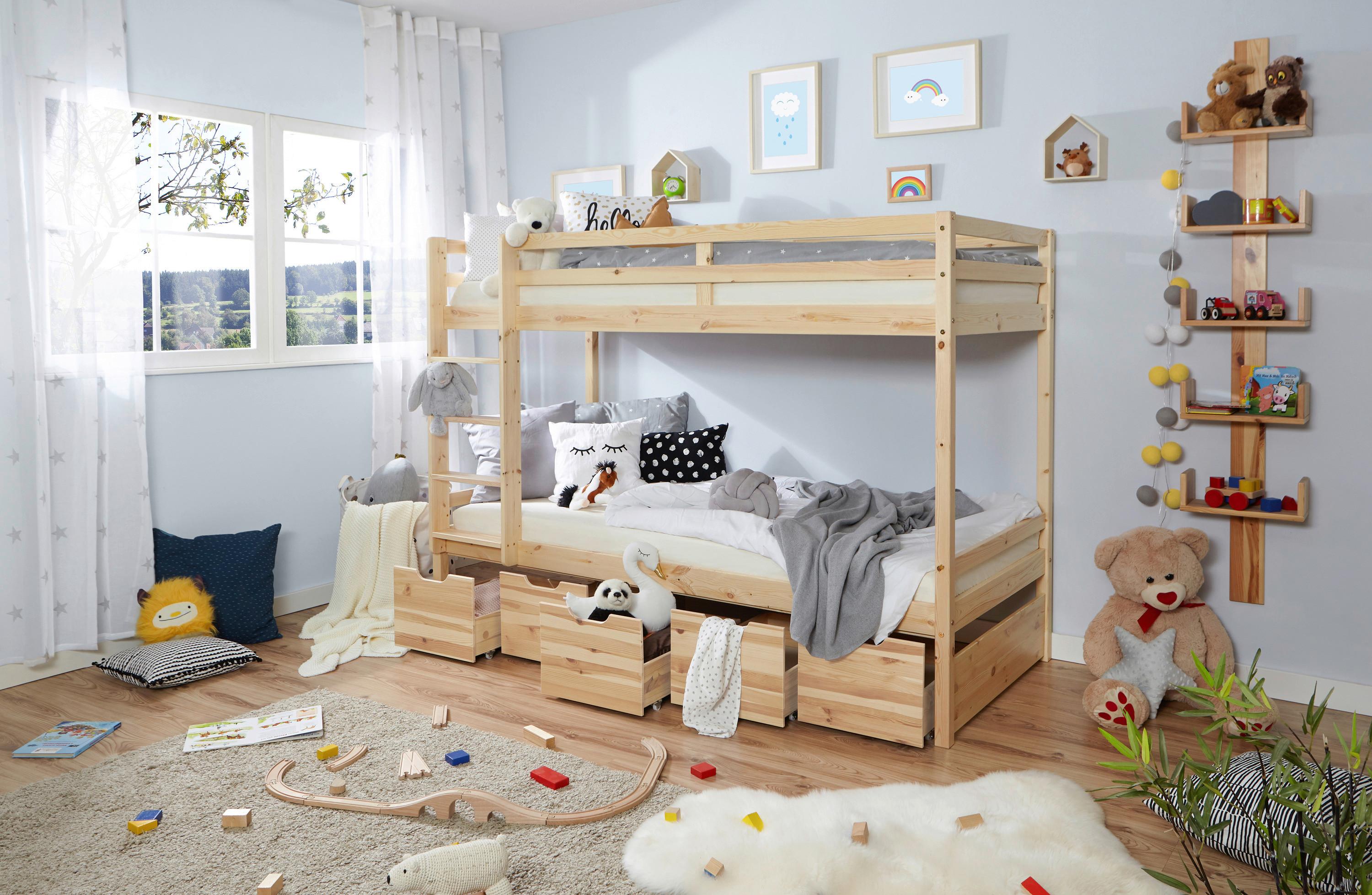 Etagenbett Finn Weiß Kiefer Massiv mit Leiter - Weiß/Naturfarben, MODERN, Holz (90/200cm) - MID.YOU