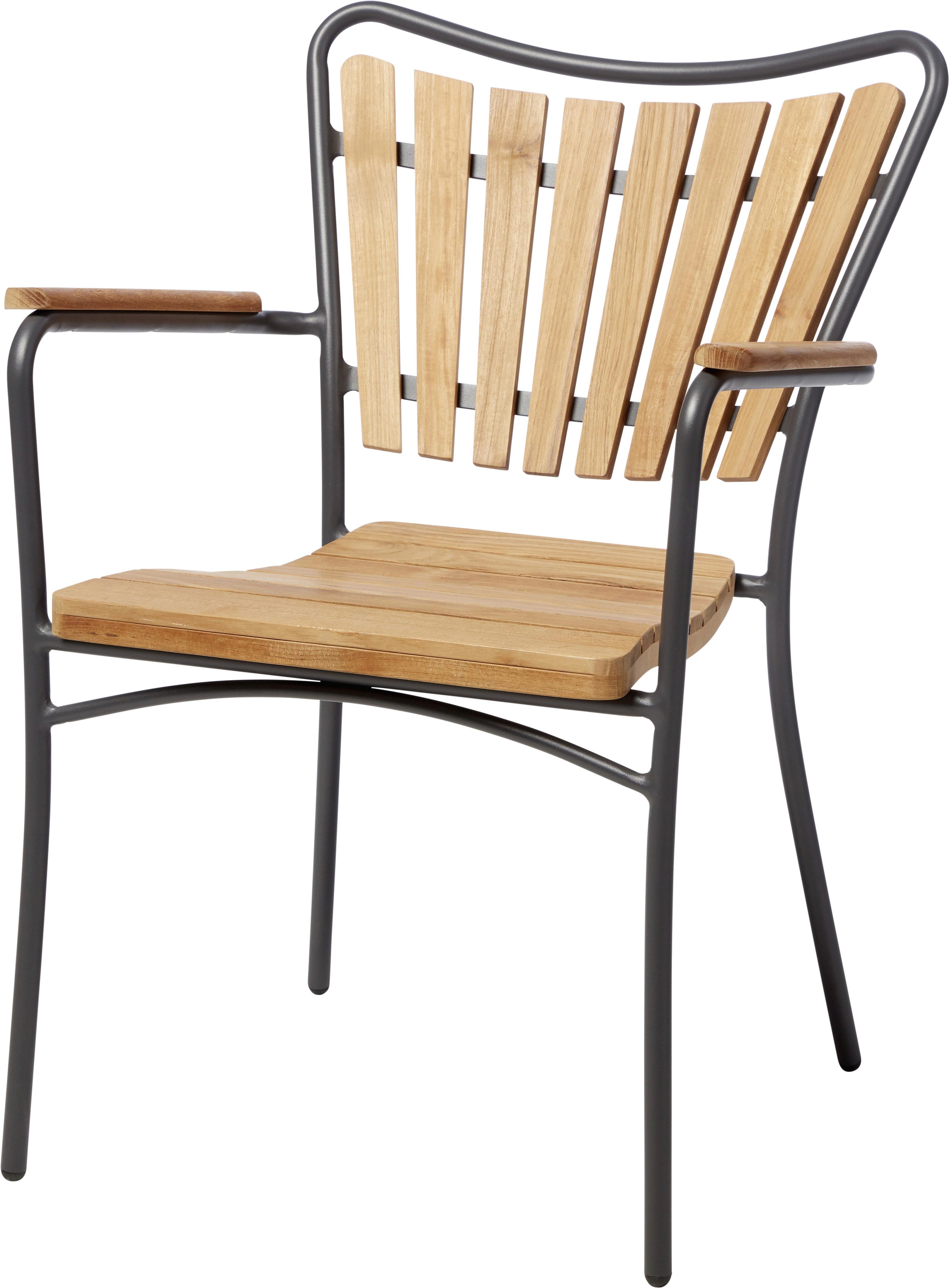 Gartensessel stapelbar Ellen Aluminiumgestell, Teakholz - Anthrazit/Teakfarben, KONVENTIONELL, Holz/Metall (58,5/78/56,5cm) - Gardenson