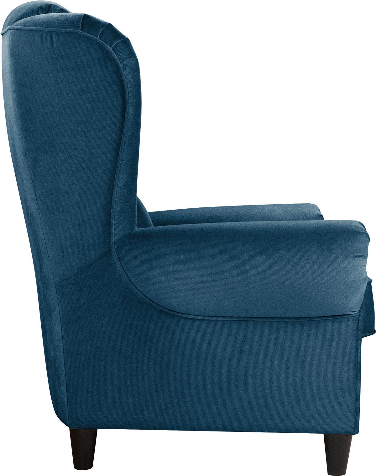 Ohrensessel Baron Blau B: 94 Cm - Blau/Schwarz, Design, Textil (94/112/92cm) - MID.YOU