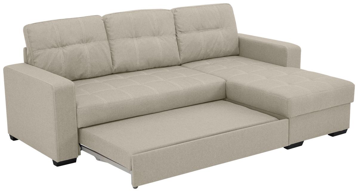 Eckschlafsofa Mediolan Silberfarben S: 240x160 cm - Sandfarben/Schwarz, Design, Textil (240/160cm) - Livetastic