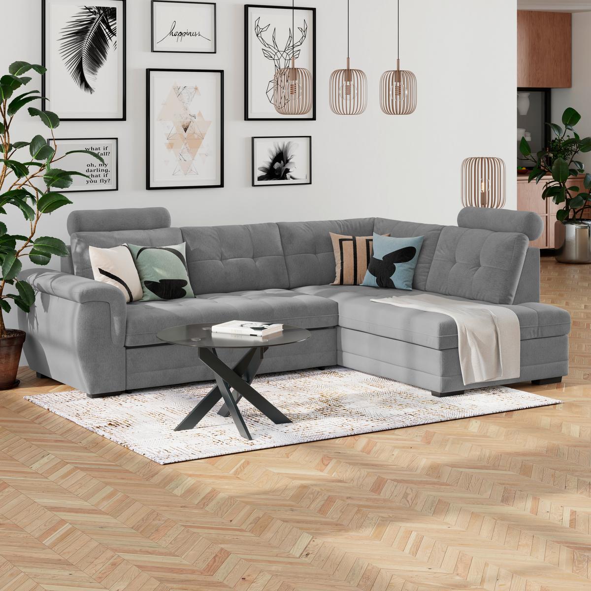 Ecksofa mit Schlaffunktion Falco new Grau 183x251 cm - Schwarz/Grau, KONVENTIONELL, Textil (183/251cm) - Ondega
