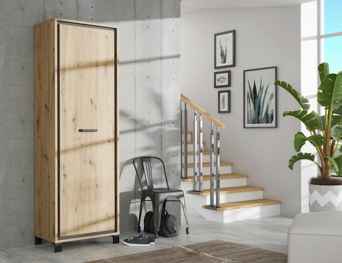 Garderobenschrank Trondheim Eiche Dekor B: 64,4 Cm - Eichefarben/Schwarz, Basics, Holzwerkstoff/Kunststoff (64,4/199,4/41,5cm) - Livetastic