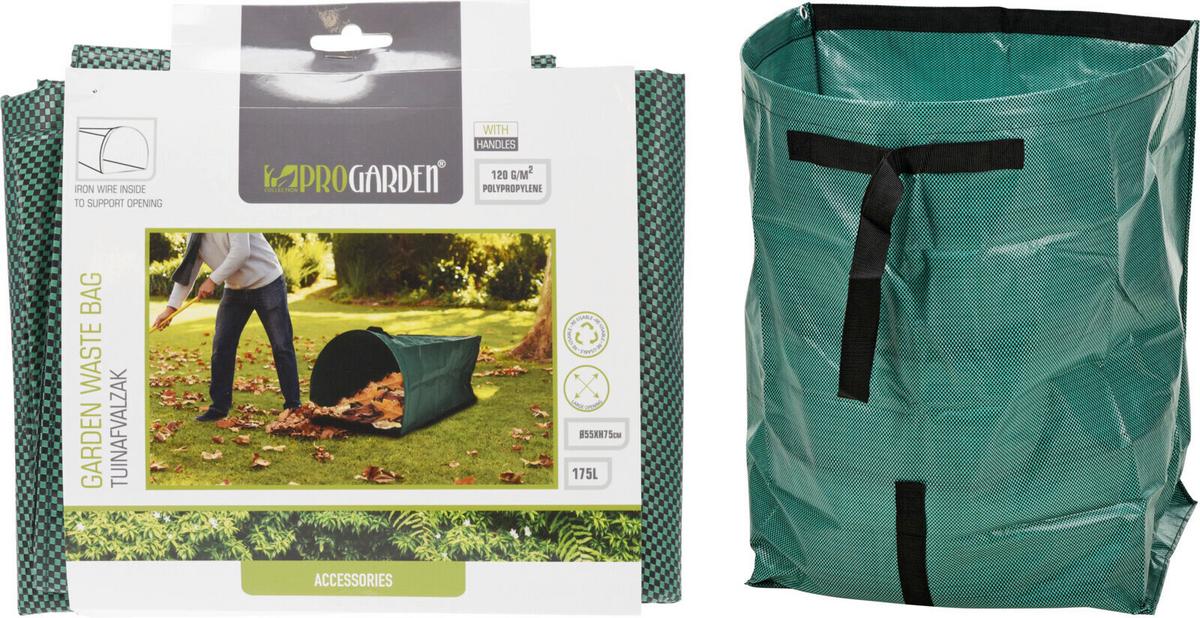 Kerti Hulladékgyűjtő Zsák Fülekkel - zöld, Basics, műanyag (55cm)