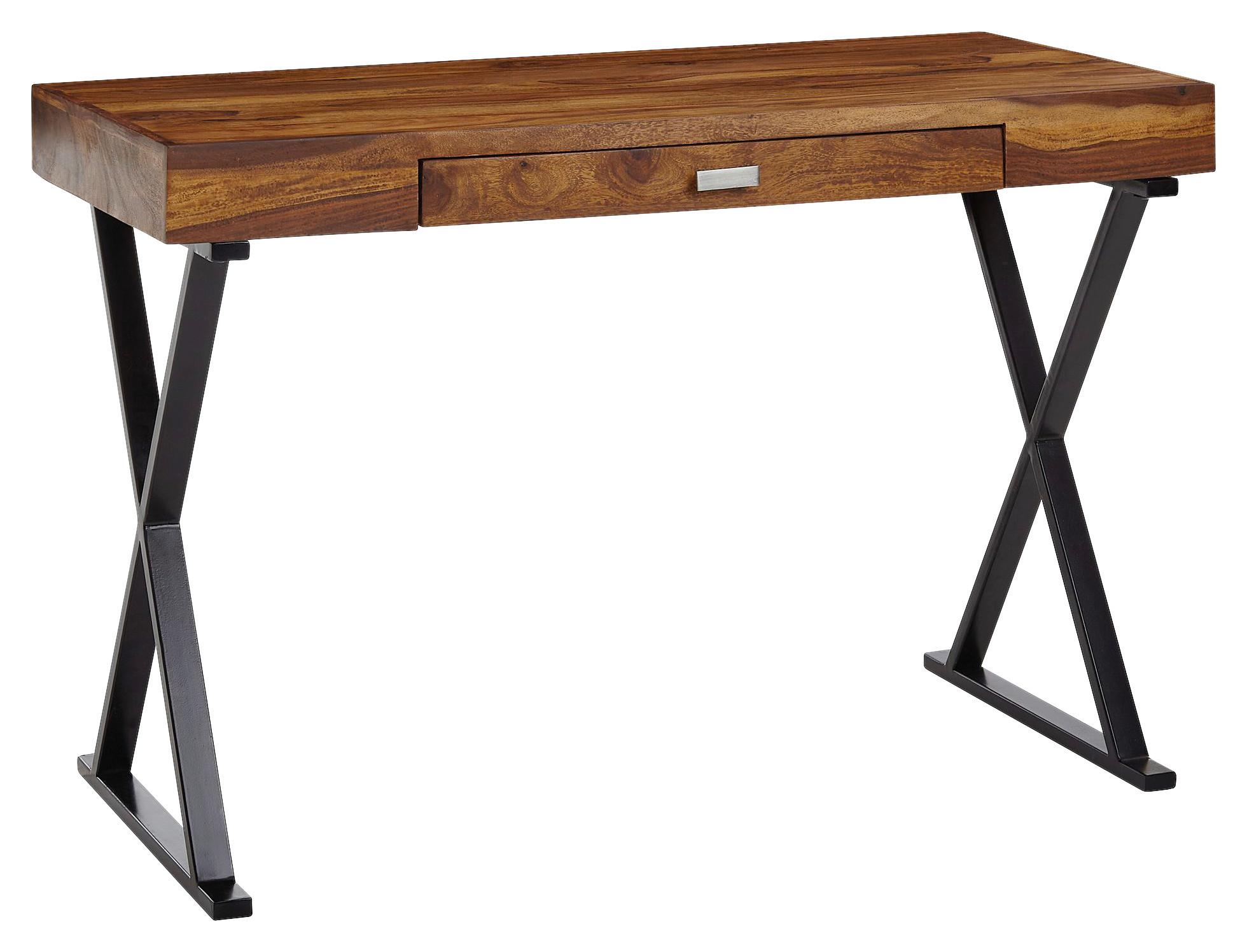 Trendový psací stůl z masivu š: 120cm - černá/barvy stříbra, Moderní, kov/dřevo (120/55/78cm) - MID.YOU