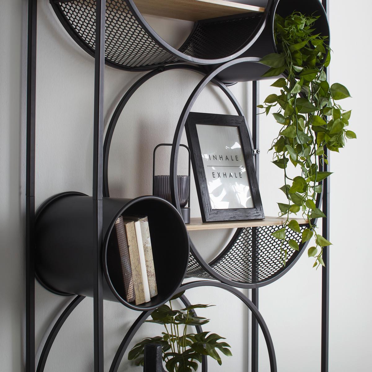 Regál CIRCLE čierna/prírodná - čierna/prírodná farba, Modern, kov/kompozitné drevo (84/186/30cm) - Premium Living