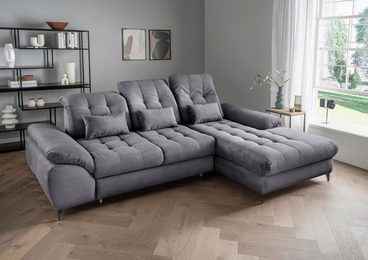 Eckschlafsofa Delphino, Grau S: 273x189 cm - Schwarz/Grau, MODERN, Textil (273/189cm) - Livetastic