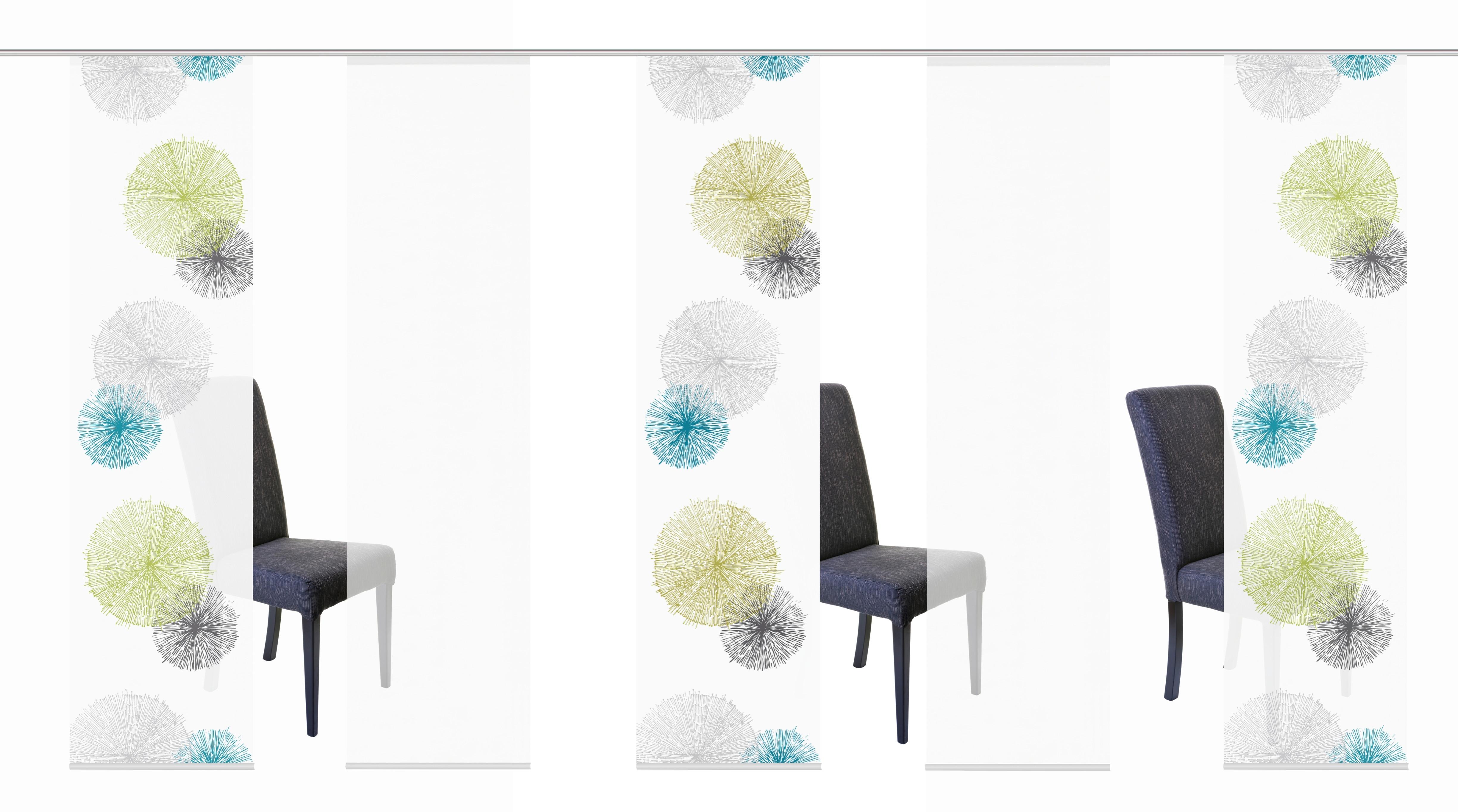 Flächenvorhang mit fünf Schiebevorhängen