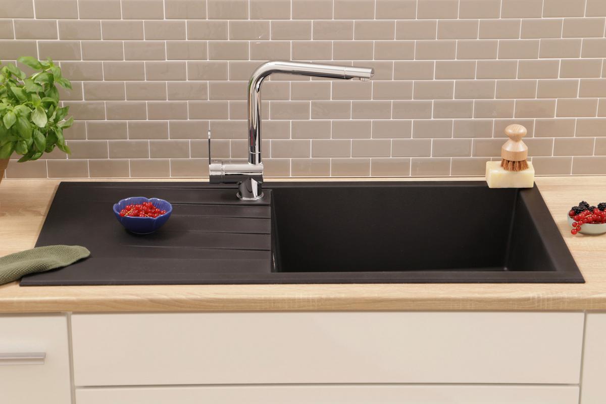 SPÜLE Schwarz B: 100cm - Schwarz, Trend, Glas/Kunststoff (100/21/50cm) - Respekta